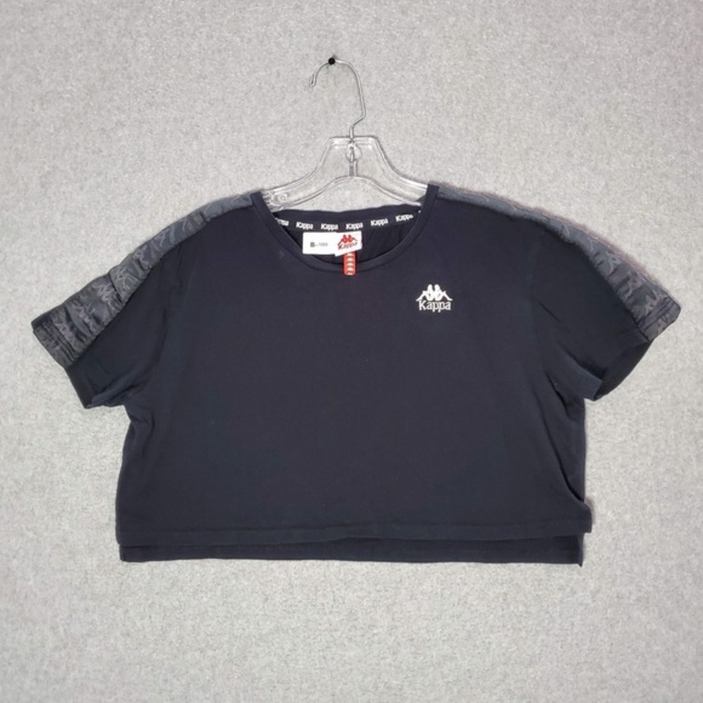 Kappa Women Top Medium Black Crop Shirt Logo Embroidered Short Sleeve Tee - Picture 1 of 7